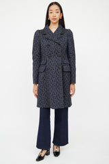 Louis Vuitton Navy Brocade Double Breasted Coat