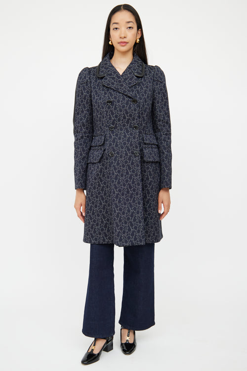 Louis Vuitton Navy Brocade Double Breasted Coat