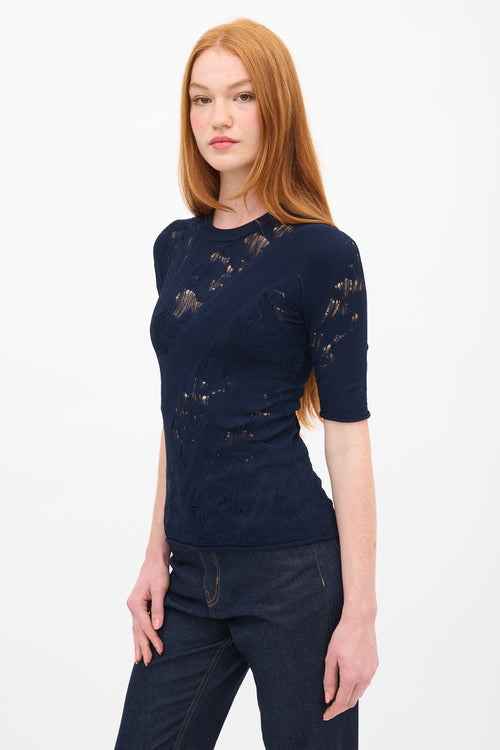 Louis Vuitton Navy Floral Lace Knit Top