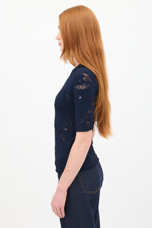 Louis Vuitton Navy Floral Lace Knit Top