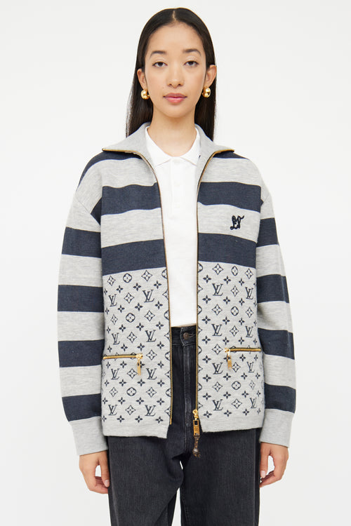 Louis Vuitton Grey & Navy Monogram Knit Jacket