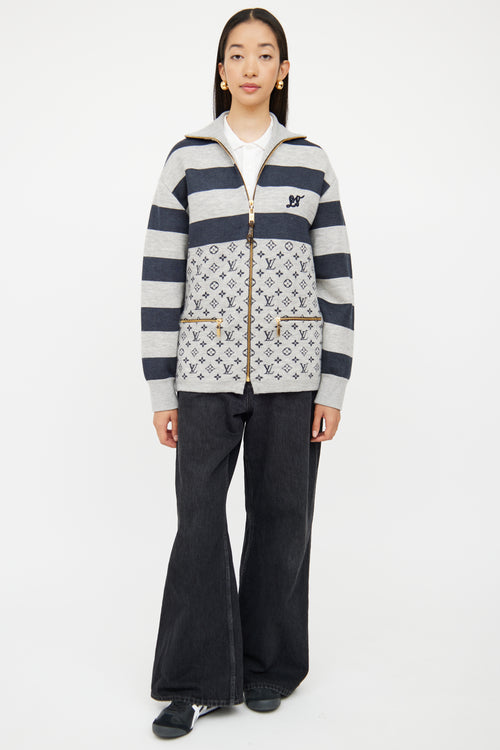 Louis Vuitton Grey & Navy Monogram Knit Jacket