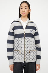 Louis Vuitton Grey & Navy Monogram Knit Jacket