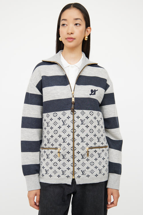 Louis Vuitton Grey & Navy Monogram Knit Jacket