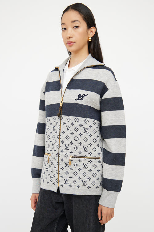 Louis Vuitton Grey & Navy Monogram Knit Jacket