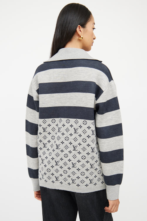 Louis Vuitton Grey & Navy Monogram Knit Jacket