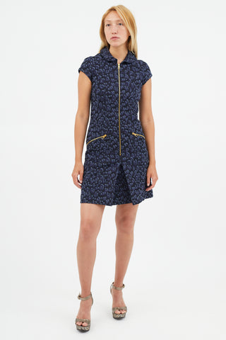 Louis Vuitton Navy Jacquard Floral Denim Dress