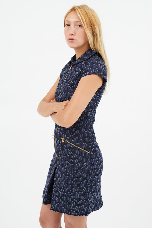 Louis Vuitton Navy Jacquard Floral Denim Dress