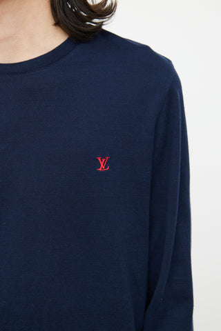 Louis Vuitton Navy Red Logo Long Sleeve Top