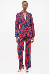 Louis Vuitton Navy & Red Cotton Floral Suit