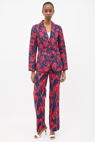 Louis Vuitton Navy & Red Cotton Floral Suit