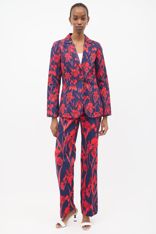 Louis Vuitton Navy & Red Cotton Floral Suit