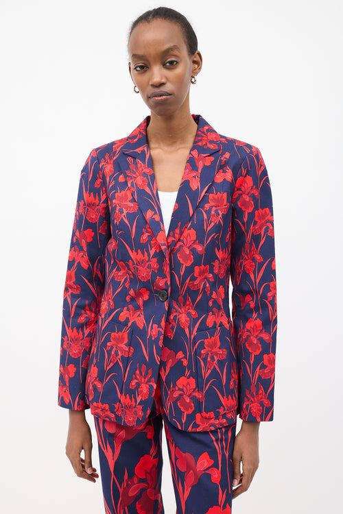 Louis Vuitton Navy & Red Cotton Floral Suit