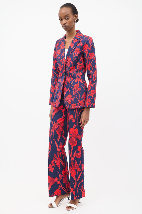 Louis Vuitton Navy & Red Cotton Floral Suit