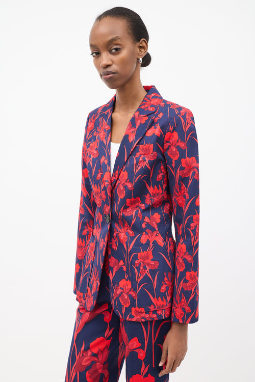 Louis Vuitton Navy & Red Cotton Floral Suit