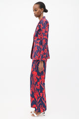 Louis Vuitton Navy & Red Cotton Floral Suit