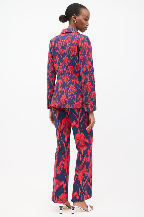 Louis Vuitton Navy & Red Cotton Floral Suit