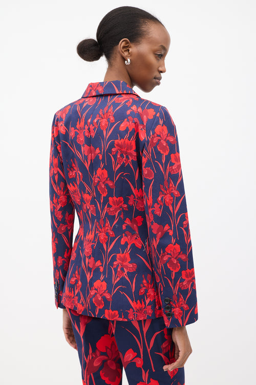 Louis Vuitton Navy & Red Cotton Floral Suit