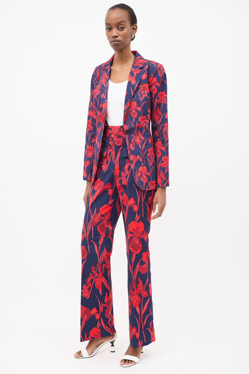 Louis Vuitton Navy & Red Cotton Floral Suit