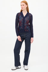Louis Vuitton Navy & Red Wool Sequin Open Knit Cardigan