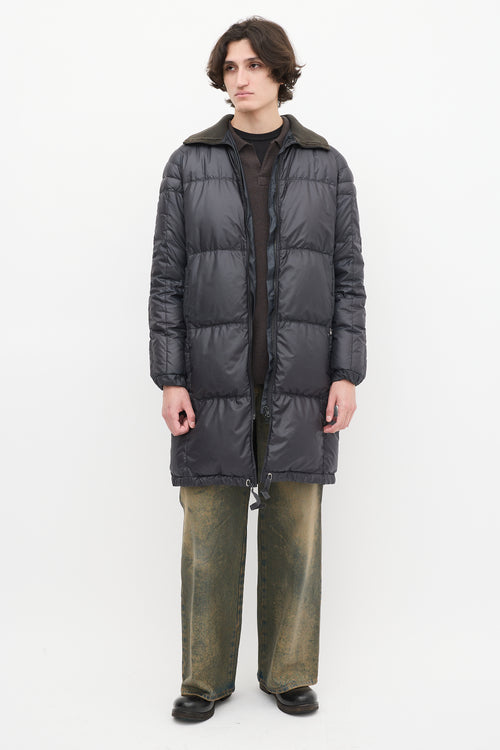 Louis Vuitton Navy Ribbed Collar Puffer Coat