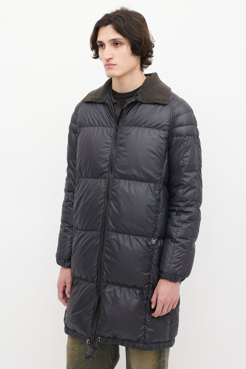 Louis Vuitton Navy Ribbed Collar Puffer Coat