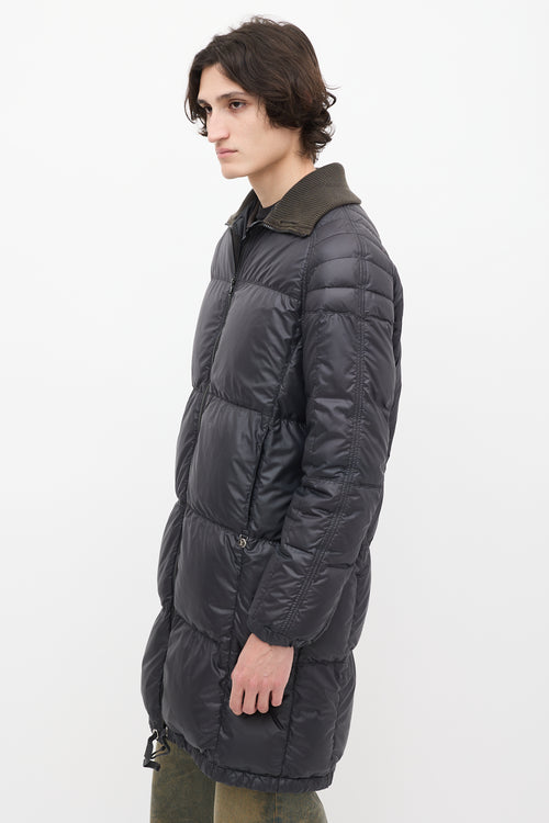 Louis Vuitton Navy Ribbed Collar Puffer Coat