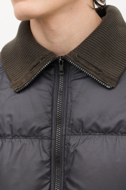 Louis Vuitton Navy Ribbed Collar Puffer Coat