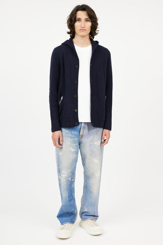 Louis Vuitton Navy Wool & Cashmere Hooded Cardigan