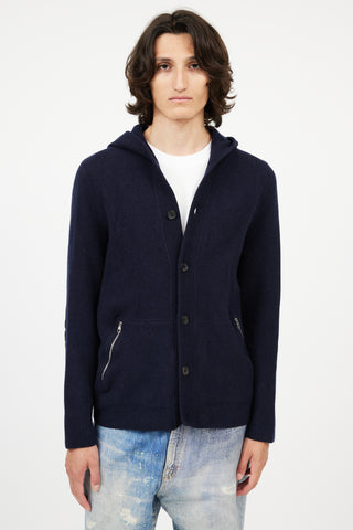 Louis Vuitton Navy Wool & Cashmere Hooded Cardigan