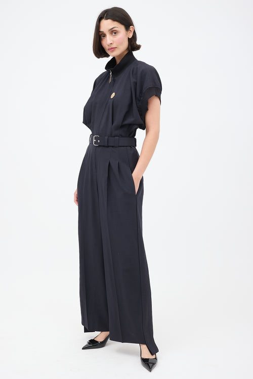 Louis Vuitton Navy Zip Belted Jumpsuit