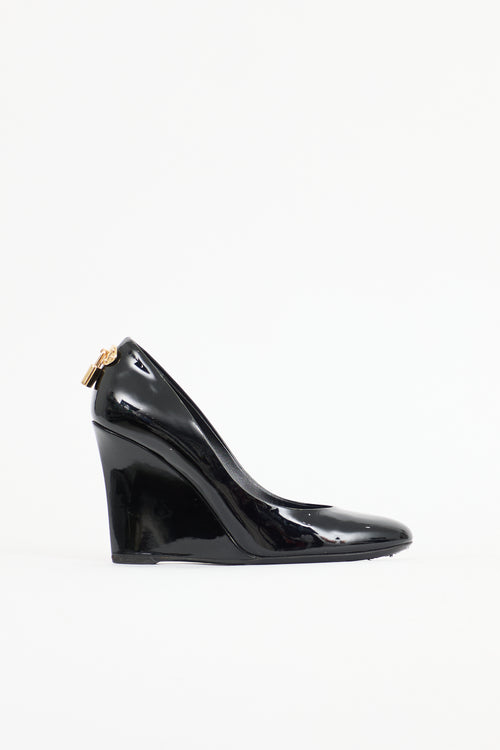 Louis Vuitton Patent Lock Wedge Heel