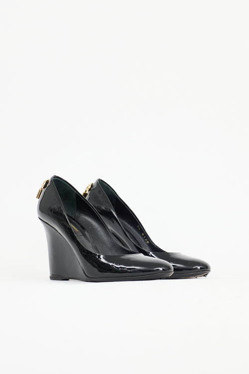 Louis Vuitton Patent Lock Wedge Heel