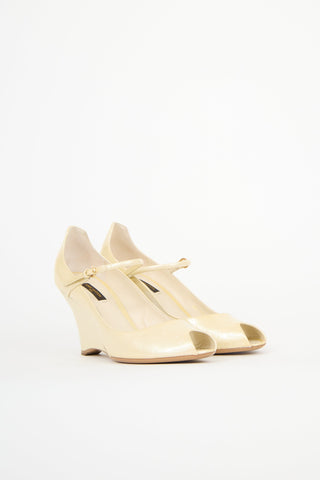 Louis Vuitton Patent Monogram Wedge Pump