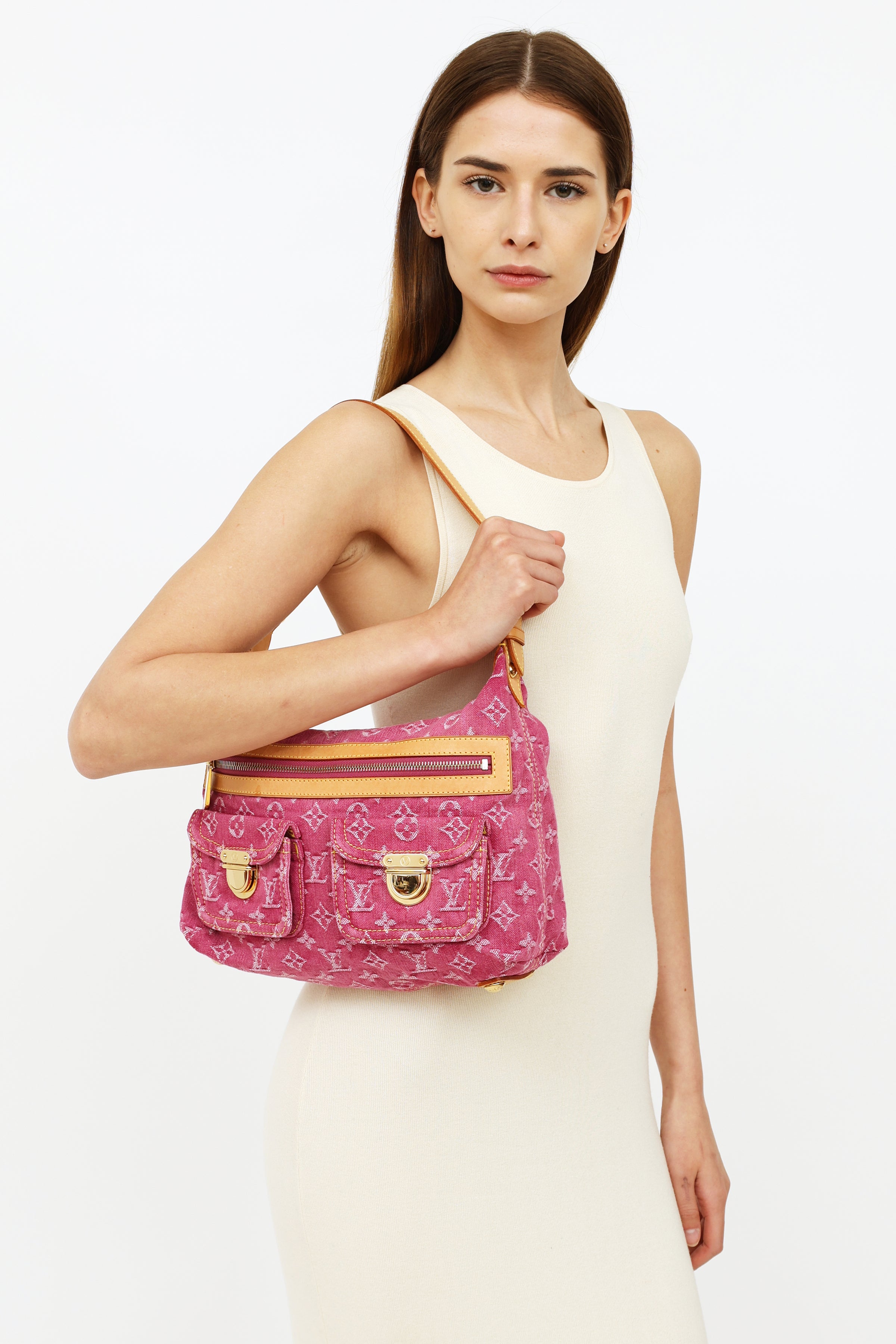 Louis Vuitton Pink Denim Monogram Slightly Messenger bag 2LV516a