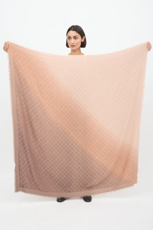 Louis Vuitton Pink & Brown Silk Monogram Ombre Scarf