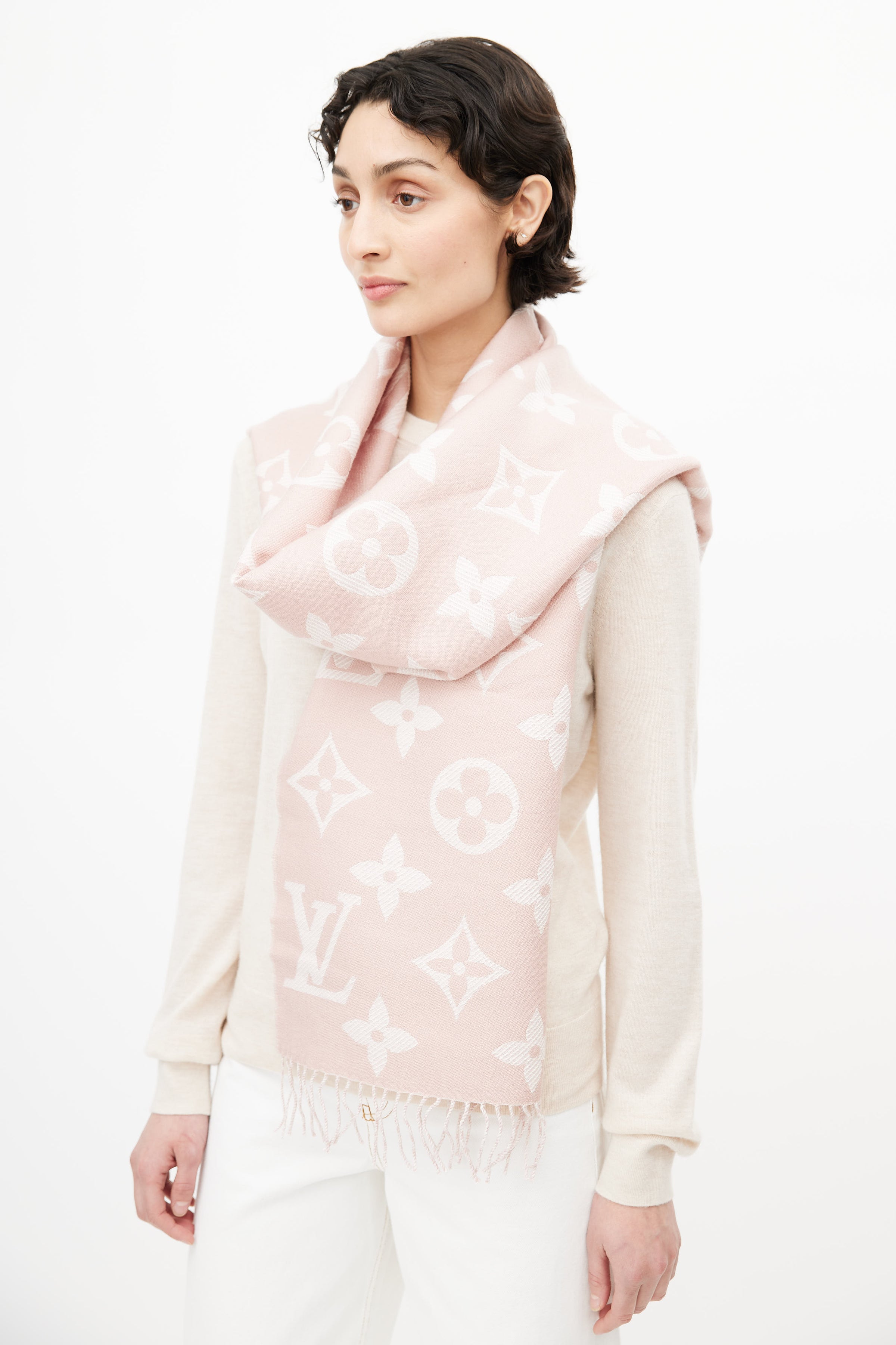 Louis Vuitton // Pink & Beige Monogram Simply LV Wool Scarf – VSP  Consignment