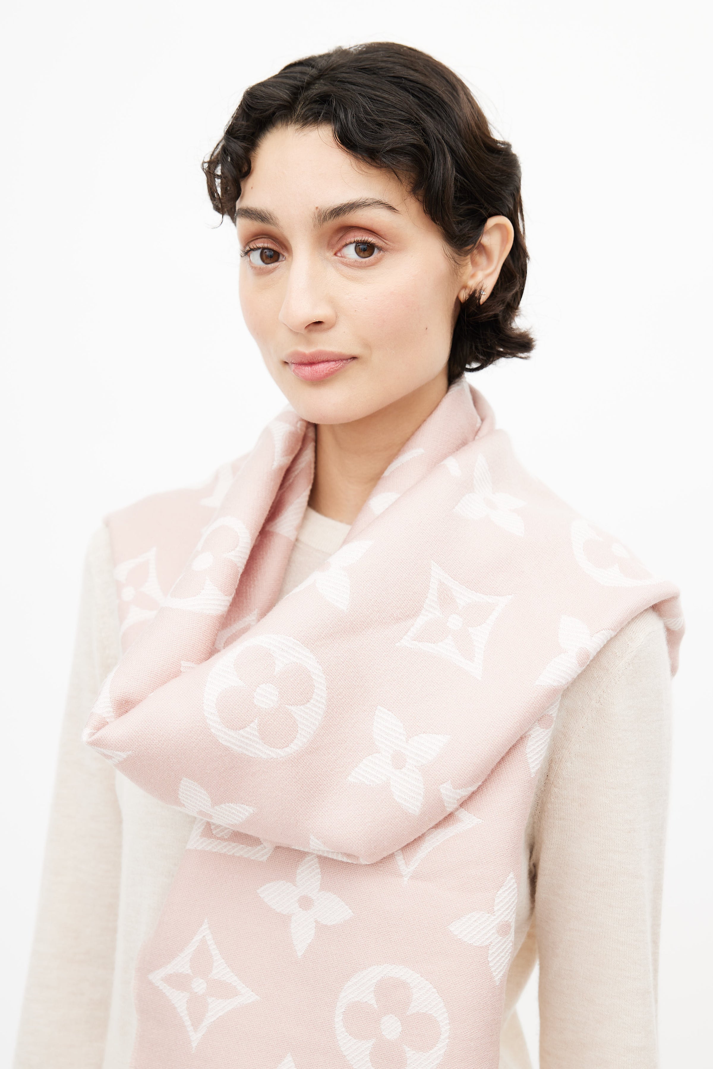 Louis Vuitton // Pink & Beige Monogram Simply LV Wool Scarf – VSP  Consignment
