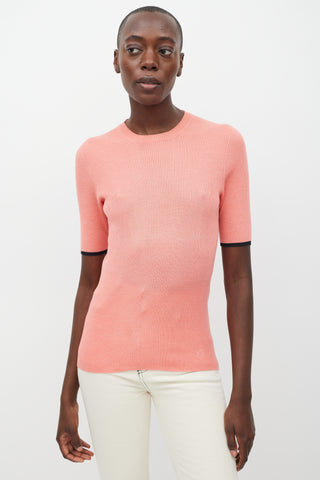 Louis Vuitton Pink Ribbed Knit Half Sleeve Top
