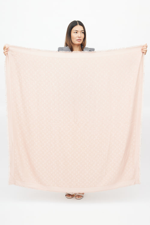 Louis Vuitton Pink Silk & Wool Monogram Shawl