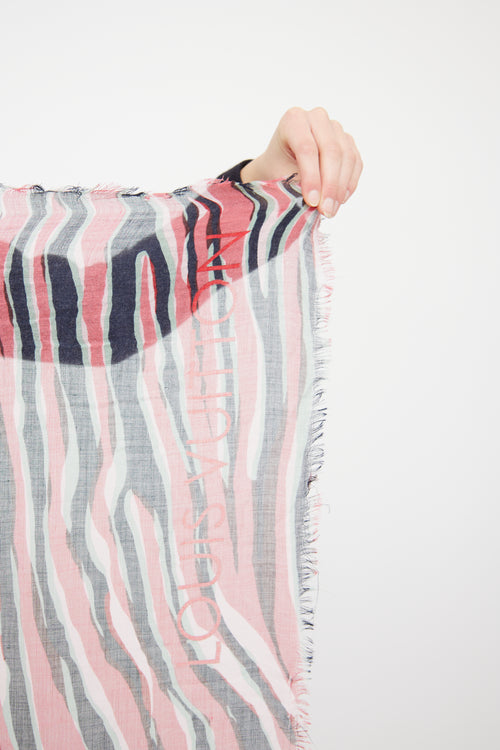 Louis Vuitton Pink Navy & Green Silk Cashmere Scarf