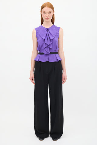 Louis Vuitton Purple Silk Ruffled Peplum Top