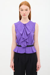 Louis Vuitton Purple Silk Ruffled Peplum Top