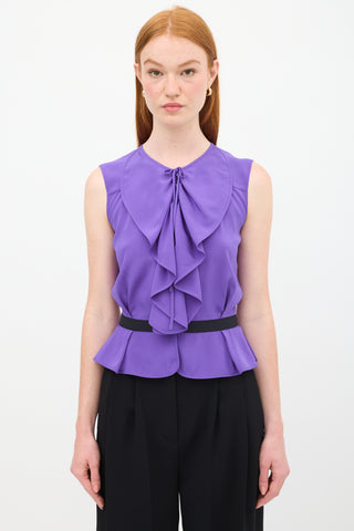 Louis Vuitton Purple Silk Ruffled Peplum Top