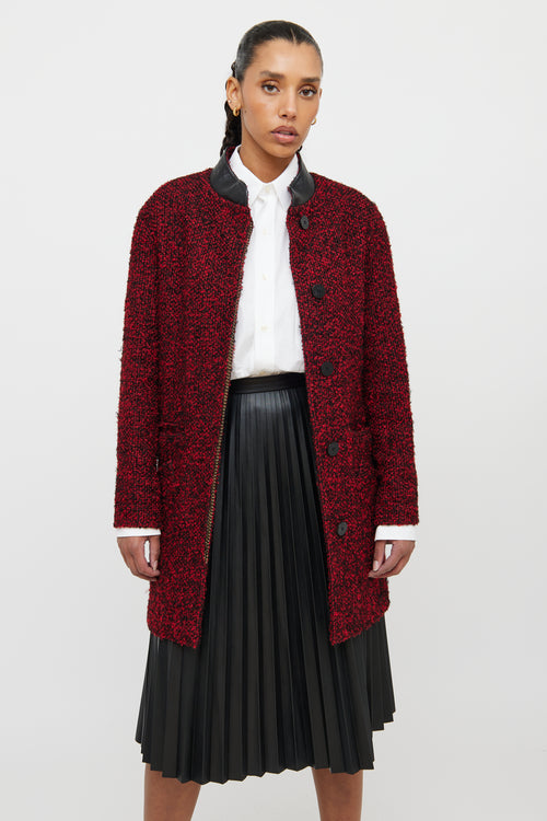 Louis Vuitton Red & Black Boucle Coat