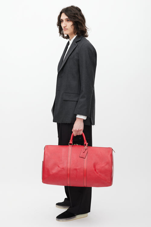 Louis Vuitton Red Epi Leather Keepall 55 Duffle Bag
