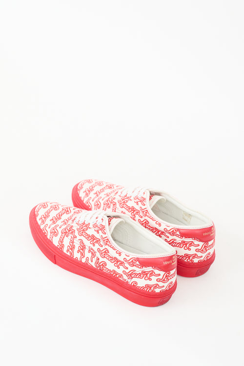 Louis Vuitton Red & White Canvas Trocadero Logo Sneaker