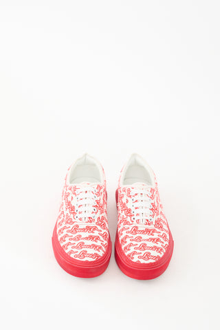 Louis Vuitton Red & White Canvas Trocadero Logo Sneaker