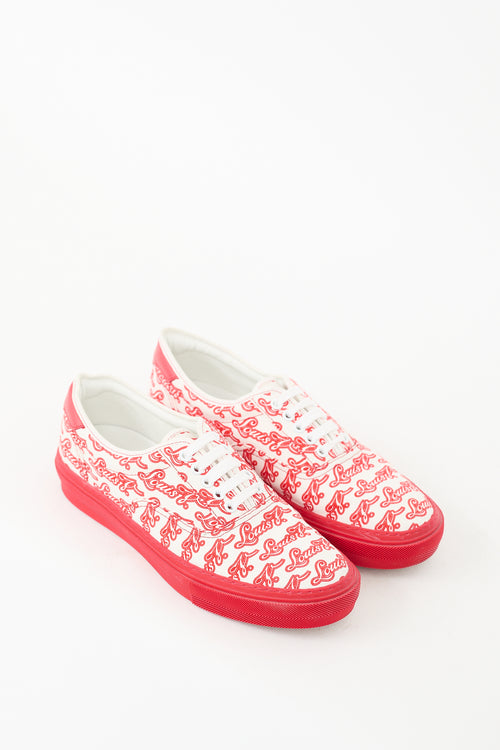 Louis Vuitton Red & White Canvas Trocadero Logo Sneaker