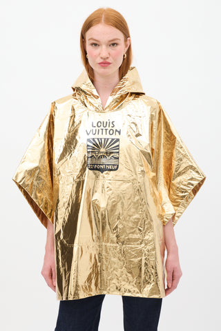 Louis Vuitton SS24 Gold Lamé Hooded Souvenir Poncho